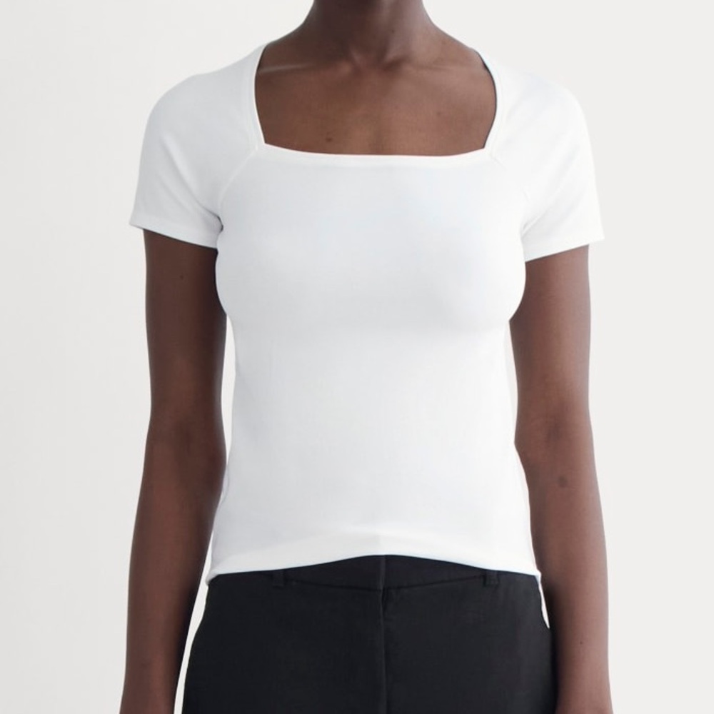 Everlane The Form Square Neck Top Short Sleeve Supima Cotton Size M White Crop